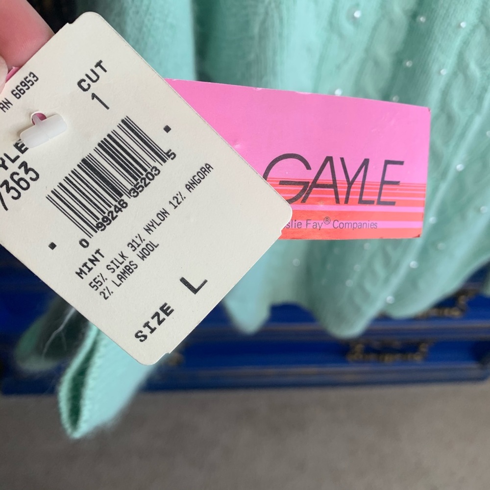 NWT! Vintage Andrea Gayle Mint Pearl Sweater Large - Picture 4 of 5